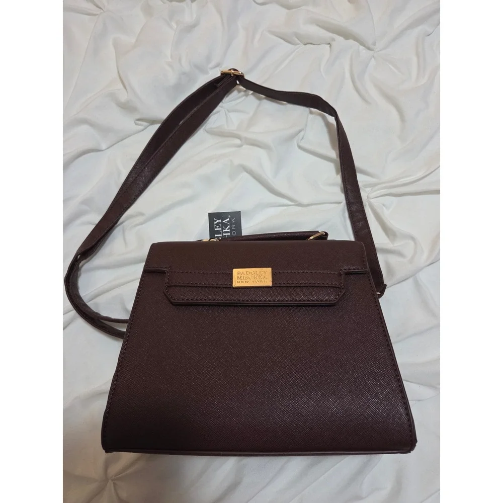 Badgley Mischka New York Burgundy Saffiano Crossbody Bag Gold Hardware NWT